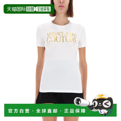 1h可退 香港直邮versace 范思哲 女士 带LogoT恤 79HAHT02CJ03TG0