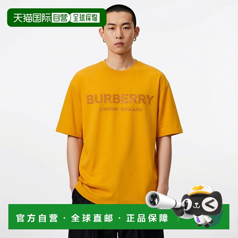 自营欧洲直邮Burberry博柏利 男士赭石色棉质徽标棉质圆领短袖T恤