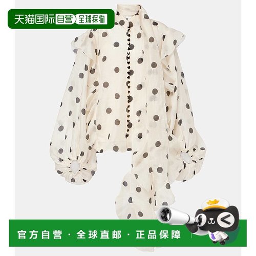 1h可退 香港直邮ZIMMERMANN 女士 褶皱波尔卡圆点亚麻真丝衫