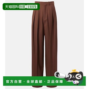 香港直邮Saint Laurent 圣罗兰 女士 褶裥羊毛华达呢阔腿裤西装裤