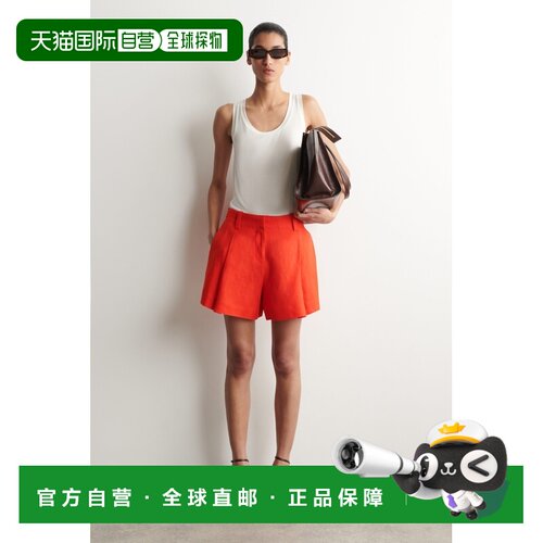 自营欧洲直邮COS 女士橘色亚麻打褶系带短裤