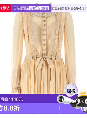 1h可退 香港直邮Self-Portrait 女士 'Tan Georgette... 褶裥服装