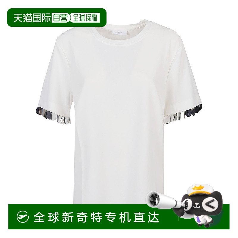 香港直邮Rabanne 女士 Paco 圆领短袖 T 恤 24PJTE148VI0353P100W