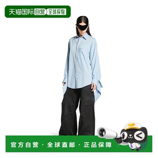 欧洲直邮BALENCIAGA (2025新品) 女式蓝色/白色打结袖口衬衫
