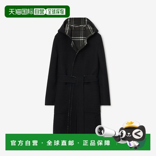 自营欧洲直邮Burberry博柏利 舒适棕羊毛双面两穿连帽大 女士黑色