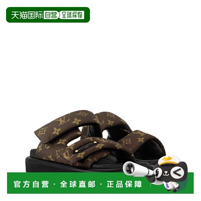 自营欧洲直邮LV路易威登 Pool Pillow女士棕色织物老花图案拖鞋