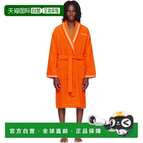 香港直邮versace 范思哲 男士 橙色 Cotton-Terry Jacquard 浴袍