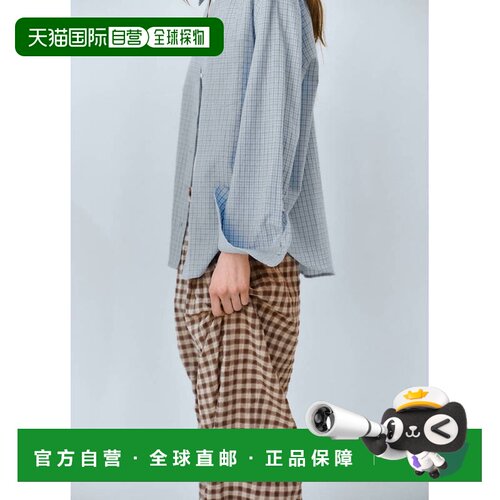 自营欧洲直邮MANGO 女士棕色格纹棉质直筒长裤直筒裤
