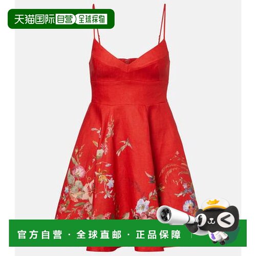 1h可退 香港直邮ZIMMERMANN 女士 Patience 花朵亚麻迷你连衣裙