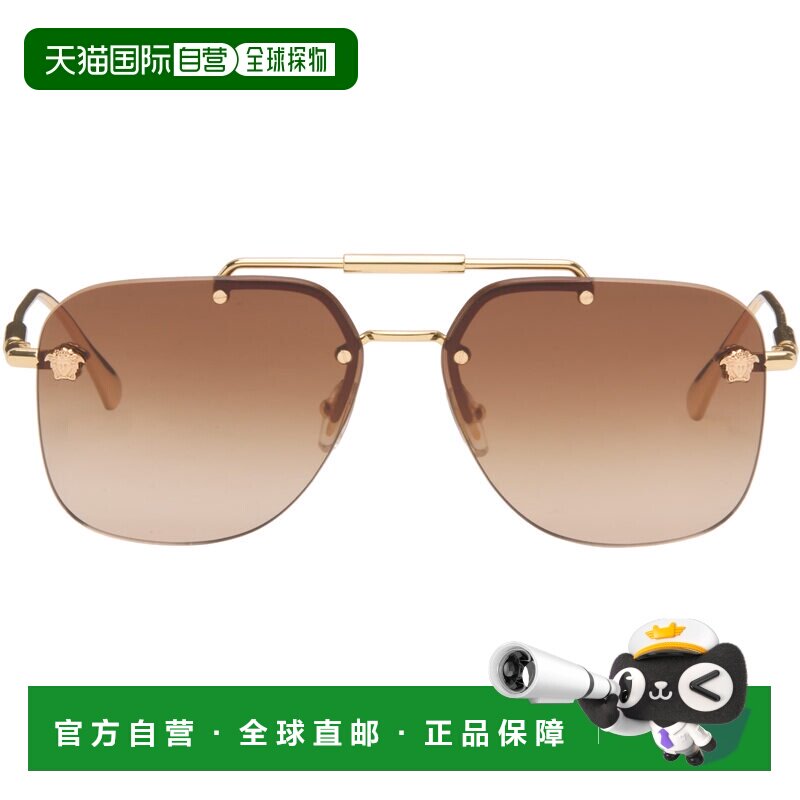 1h可退 香港直邮versace 范思哲 女士 金色飞行员太阳镜 0VE22961