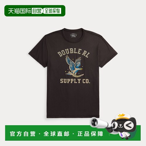 自营欧洲直邮Ralph Lauren拉夫劳伦 男士黑色印花棉质平纹针织T恤