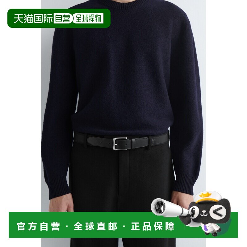 自营欧洲直邮COS 男士黑色棉质镶边皮革帆布腰带