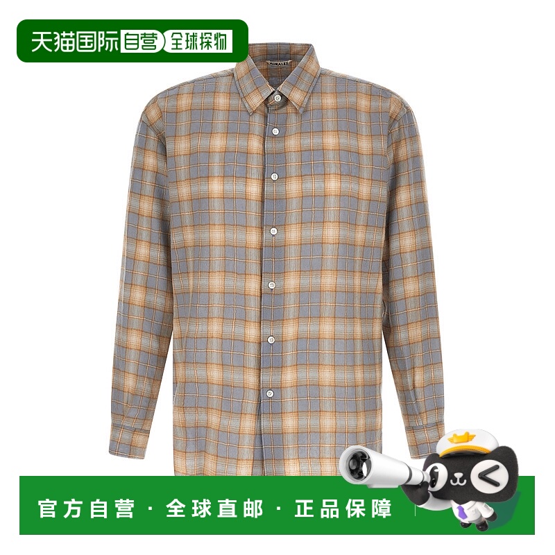 香港直邮AURALEE 男士 'Airy Check' 羊毛衬衫 A25AS01WNLIGHTBLU