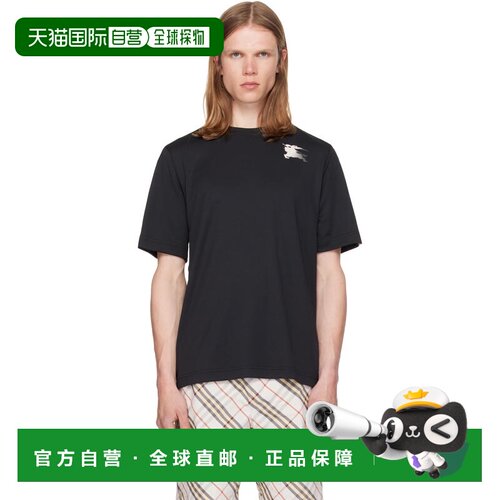 1h可退 香港直邮Burberry 巴宝莉 男士 黑色 Check Trim Jersey T