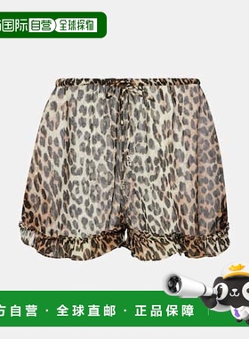 1h可退 香港直邮GANNI 甘尼 女士 豹纹荷叶边雪纺短裤 colorful花