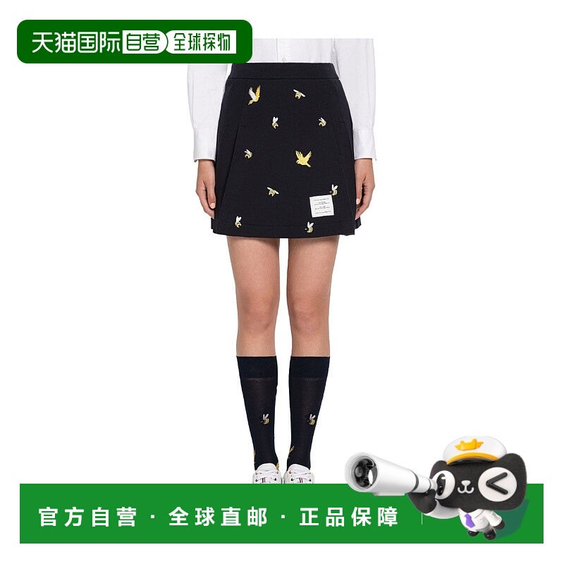 香港直邮Thom Browne LOOPBACK BIRDS AND BEES 侧褶迷你半身裙 F