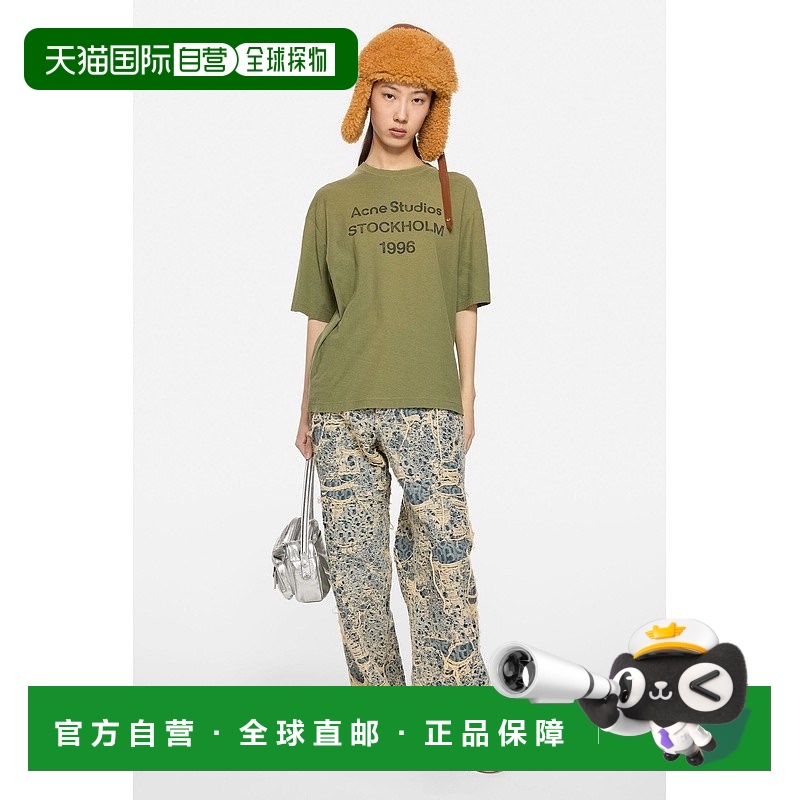 自营欧洲直邮Acne Studios  FW25男女通用橄榄绿棉/麻T恤短袖