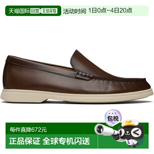 香港直邮BOSS 波士 男士 棕色 Embossed-Logo Leather 乐福鞋 505