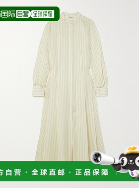 1h可退 香港直邮KHAITE 女士 Waylon 大廓形褶裥条纹羊毛真丝棉质