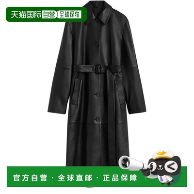 自营欧洲直邮Toteme Outerwear女士黑色羊皮腰带长款大衣
