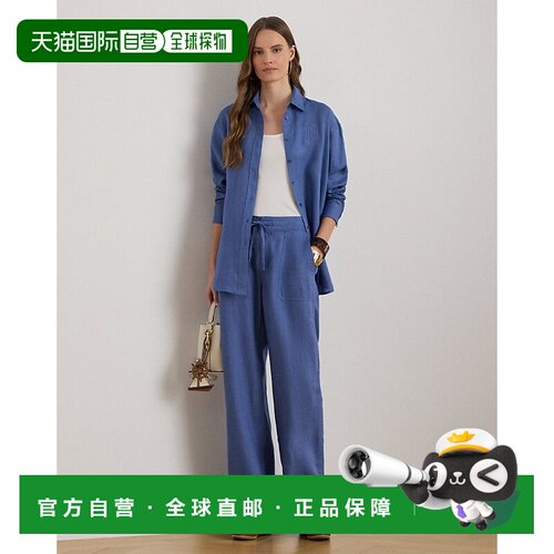 自营欧洲直邮Ralph Lauren拉夫劳伦 女士牛仔蓝亚麻阔腿裤裤子