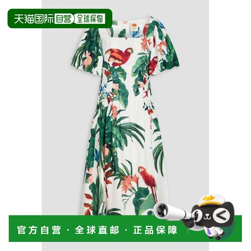 香港直邮FARM RIO 女士 印花亚麻混纺中长连衣裙 337191MIDNIGHTM