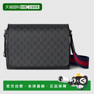 自营欧洲直邮Gucci古驰男士黑色经典GG老花帆布手提包单肩包