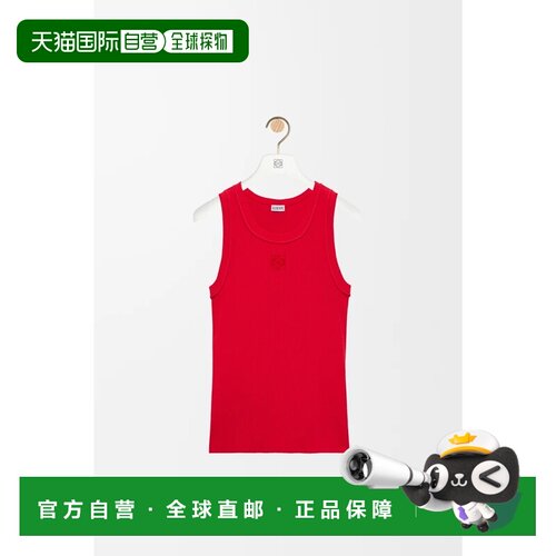 自营欧洲直邮Loewe罗意威 Anagram女士红色粘胶纤维刺绣背心上衣