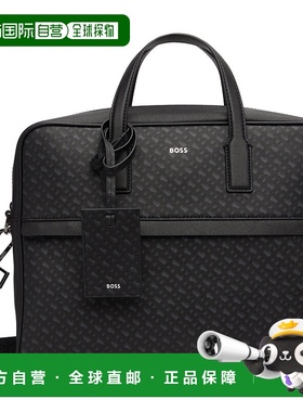 1h可退 香港直邮BOSS 波士 男士 黑色 Monogram Foil-Embossed Lo