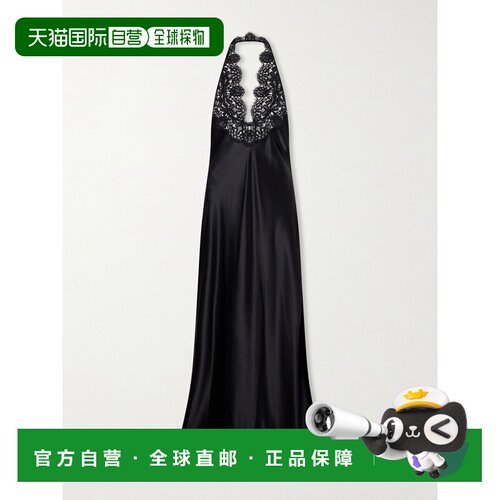 1h可退 香港直邮NILI LOTAN 女士 Noemie 蕾丝边真丝缎挂脖中长连