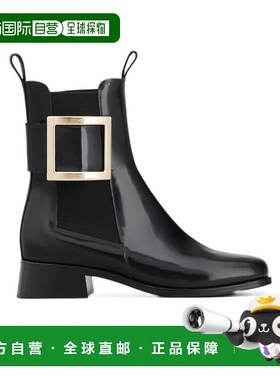 香港直邮Roger Vivier 黑色Tres Vivier 金属扣切尔西靴子 RVW635