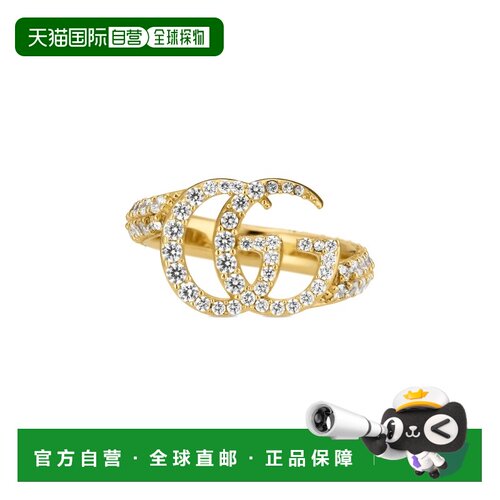 自营欧洲直邮GUCCI古驰 GG Marmont金色黄铜水晶戒指男女通用配饰