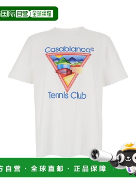 1h可退 香港直邮Casablanca 男士 Front 白色圆领带Logo棉质T恤 M