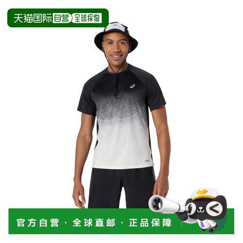自营欧洲直邮ASICS亚瑟士 Road Fade男士黑色/奶油色聚酯纤维短袖
