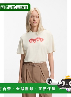 自营欧洲直邮Hugo Boss 女士白色棉logo标识短袖T恤