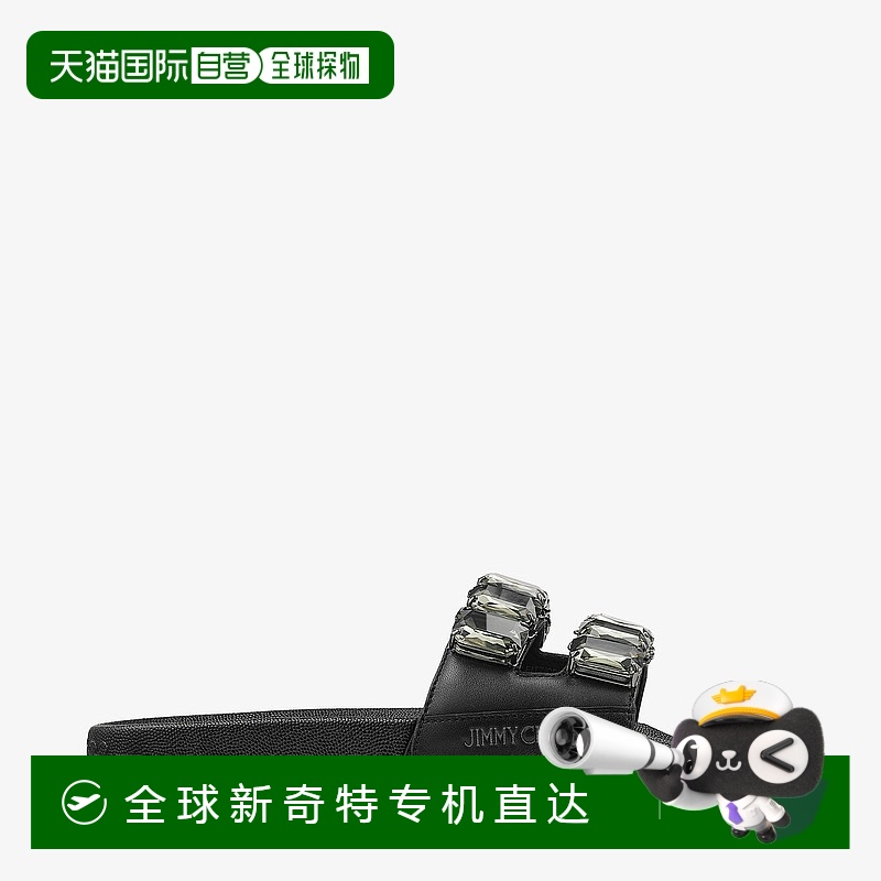 欧洲直邮JIMMY CHOO Fitz Crystal_带水晶的黑色纳帕皮革凉鞋