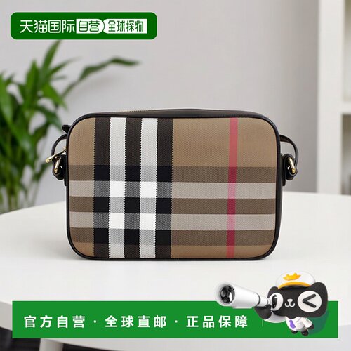 自营BURBERRY博柏利女士牛皮帆布拼色相机单肩包手提斜挎包拉链