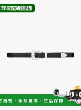 自营欧洲直邮YSL圣罗兰 FOLK系列男士黑色牛皮民族风搭扣腰带2.5c
