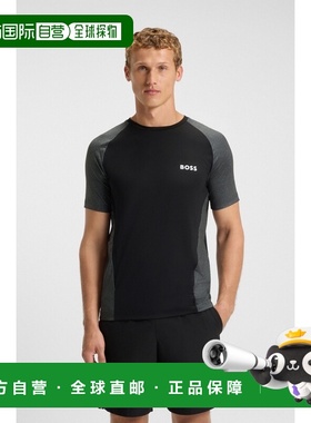 自营欧洲直邮Hugo Boss 男士黑色/灰色聚酯纤维圆领短袖T恤