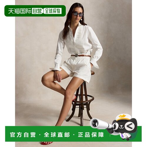 自营欧洲直邮Ralph Lauren拉夫劳伦 女士白色棉质褶裥短裤