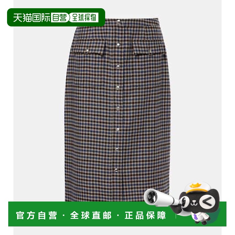 1h可退 香港直邮Prada 普拉达 女士 羊毛铅笔半身裙 blue蓝色 舒