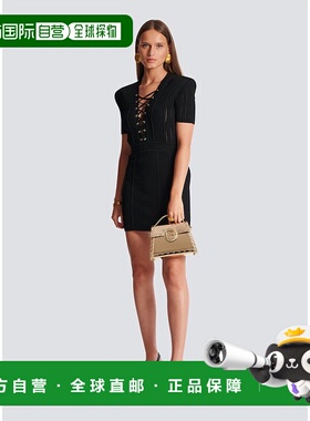 香港直邮Balmain 罗纹针织蕾丝包臀裙连衣裙 CF1R6031KF24性感