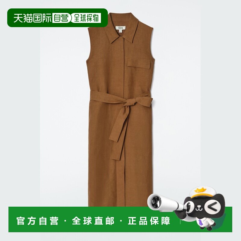 自营欧洲直邮COS 女士赭色粘胶纤维无袖工装中长衬衫连衣裙图片