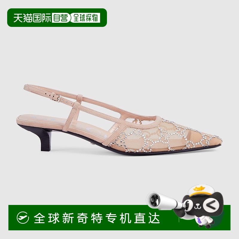 欧洲直邮Gucci古驰女士鱼网粉女式 GG系带高跟鞋