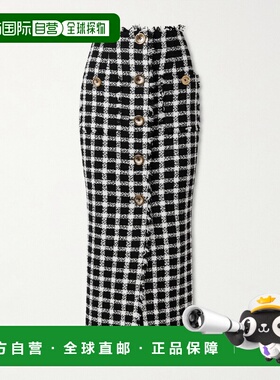 1h可退 香港直邮Balmain 巴尔曼 女士 格紋粗呢長裙 GF1LE690CG47