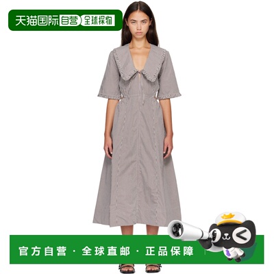 香港直邮GANNI 甘尼 女士 棕色 & 白色 Check Cotton Cut Out 连