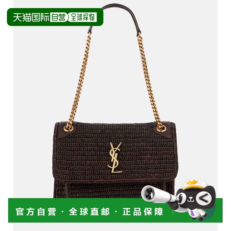 香港直邮Saint Laurent 圣罗兰 女士 Niki 中号拉菲草编织肩包