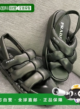 1h可退 香港直邮Prada 普拉达 女士 特 黑色编织厚底凉鞋  1X810M