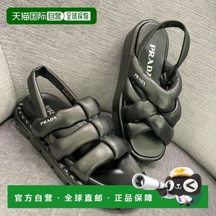 1h可退 香港直邮Prada 普拉达 女士 特 黑色编织厚底凉鞋 1X810M