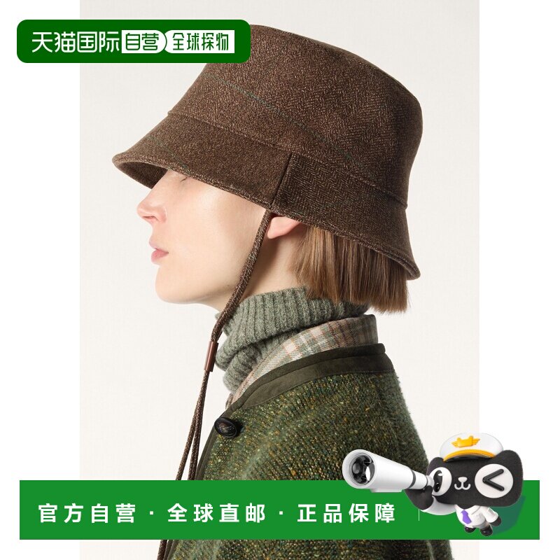 自营欧洲直邮Loro Piana 女士羊绒帽子绿色棕配饰
